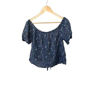 Milkweed Floral‎ Blue Off The Shoulder Open Back Short Sleeve Top